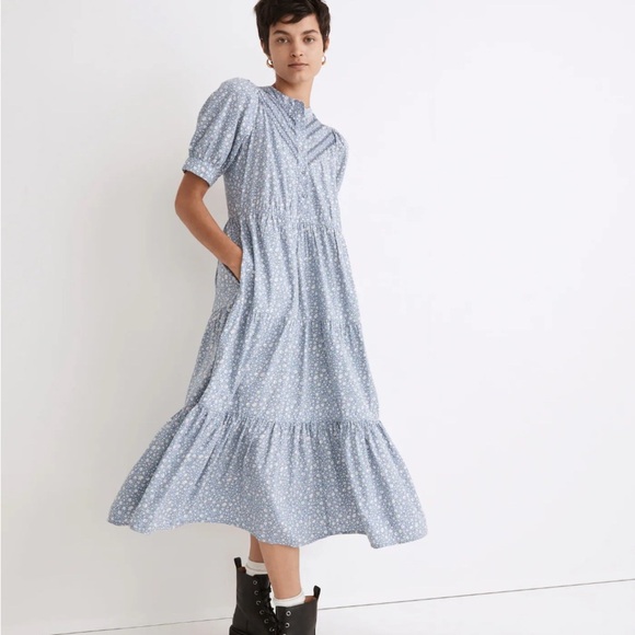 Madewell Light Blue Floral Midi Dress - Picture 1 of 10